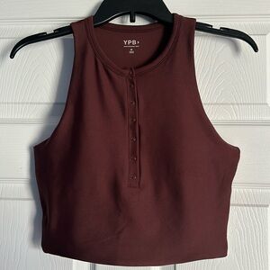 Abercrombie & Fitch Cropped Henley Tank Top in Deep Burgundy